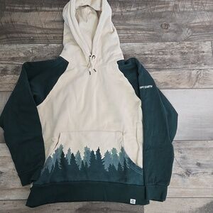 Happy Earth Hoodie Sweatshirt Medium Organic Cotton Fading Forest Cream Green